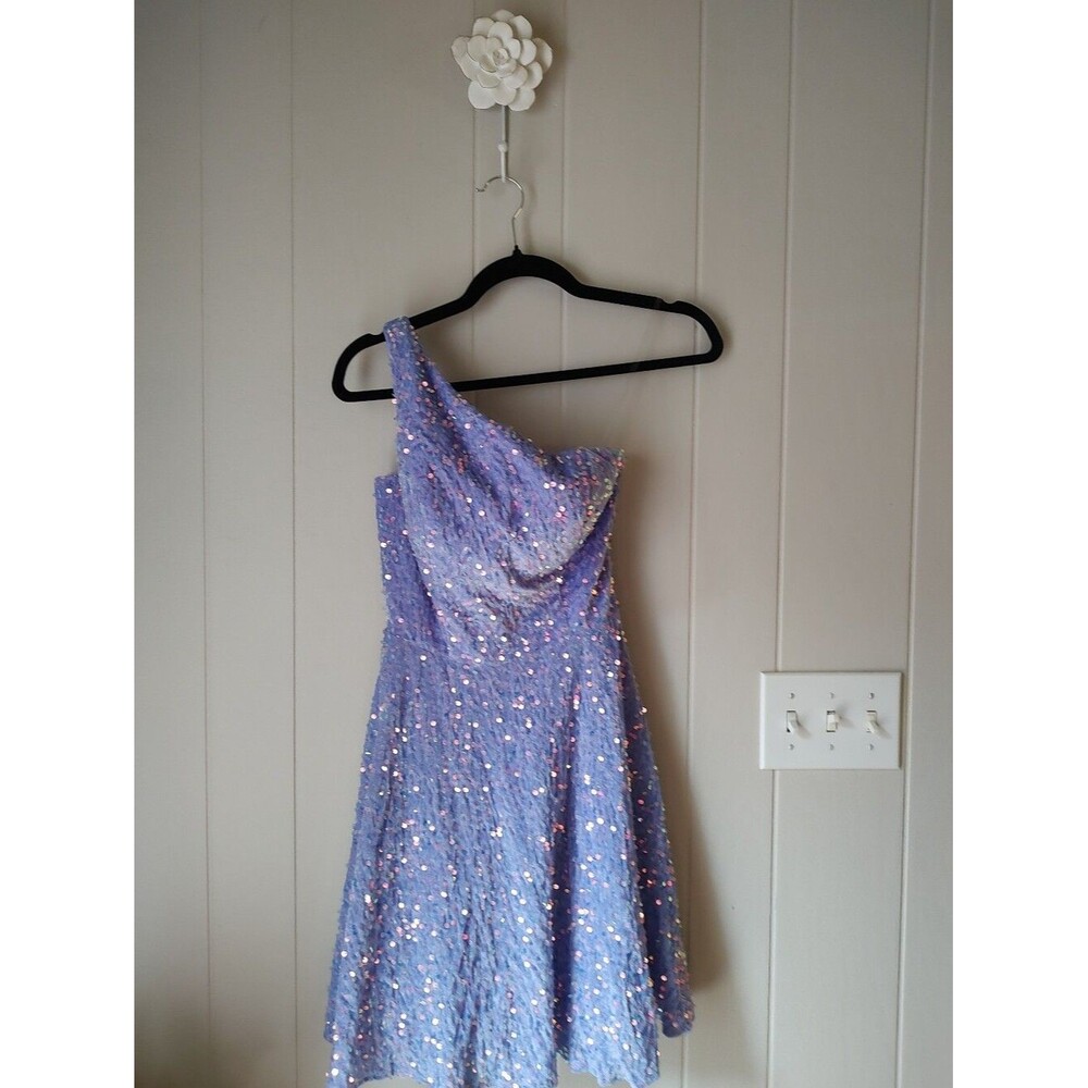 Sequin One-Shoulder Lavender Party Dress - Picture 2 of 10
